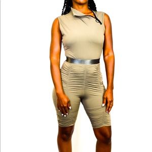 The Olive Green Ruche Bodysuit Set